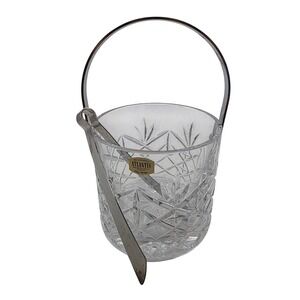 Atlantis Crystal Ice Bucket with Tongs Block Crisal Portugal Lead Cut Glass